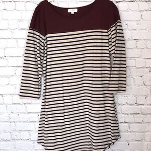 Red,Cream,&Navy Baseball Tunic ¾ Sleeve umgee